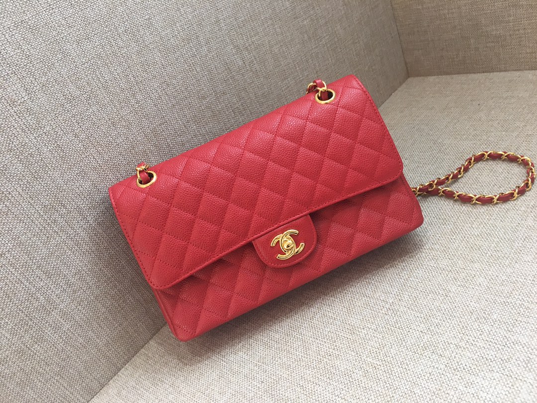 Medium Classic Flap Caviar Bag A01112 Red/Gold